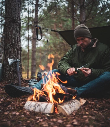 Campfire burning at a bush camp